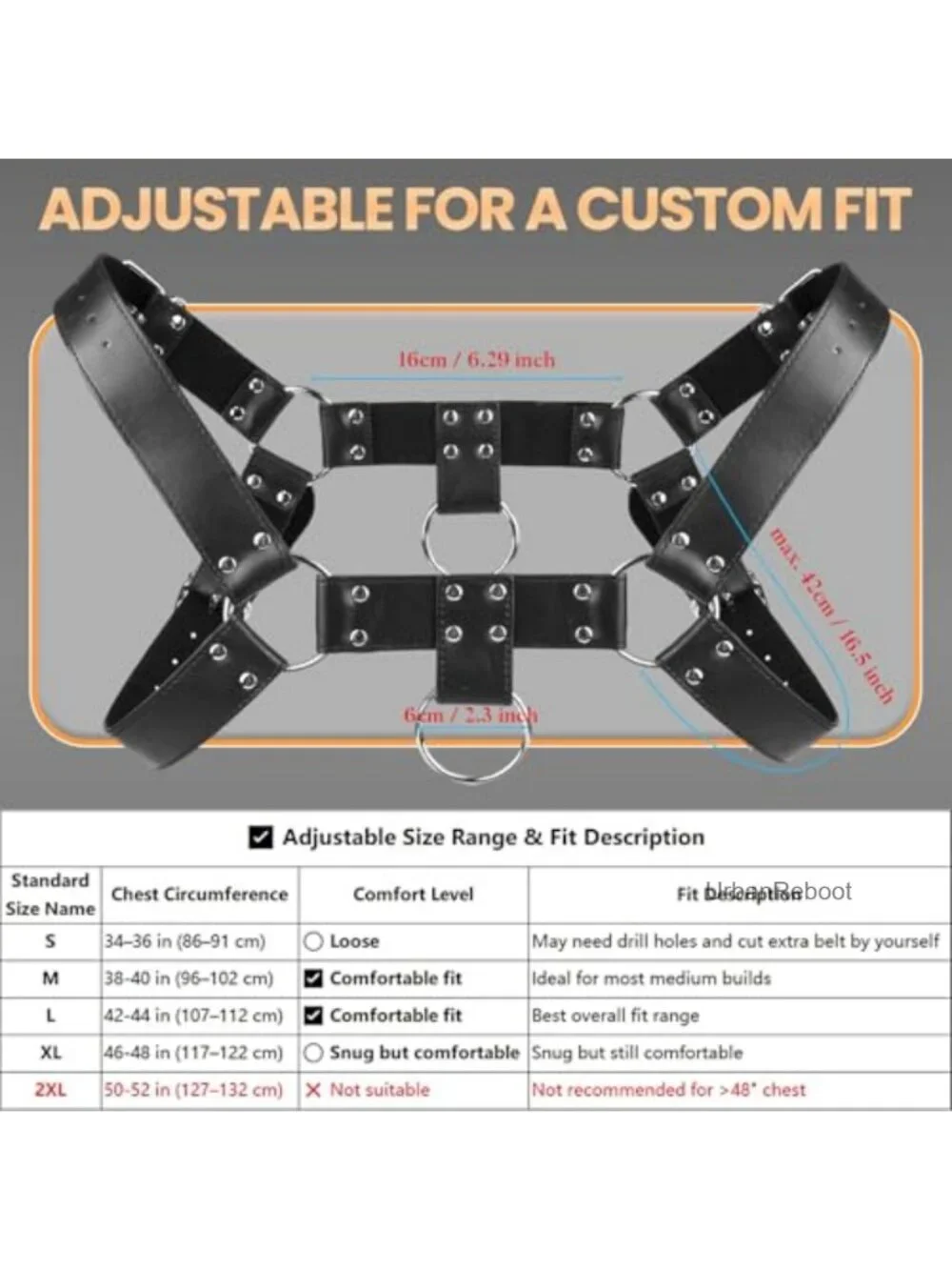 Mens PU Leather Chest Harness Adjustable Shoulder Belt Fashion Styling Harness